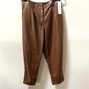 Calvin Klein Chocolate Brown Faux Leather Pants with Tapered legs